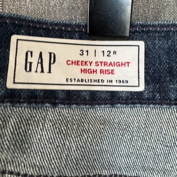 Gap Cheeky Straight High Rise Dark Indigo Blue Denim Button Fly Jeans Size 12 - Picture 9 of 14